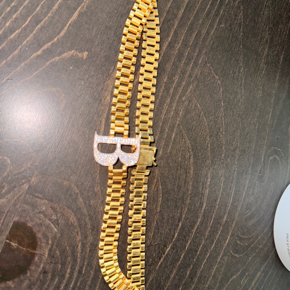 Gold Bracelet with Rhinestone Initial CHOKER